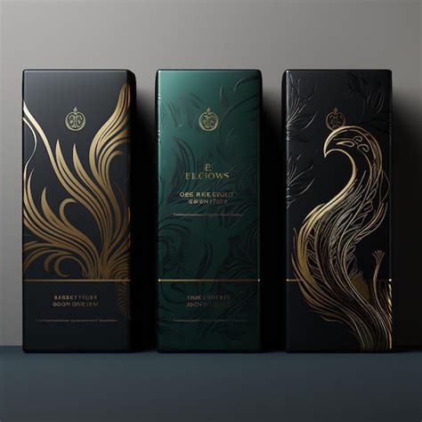 Premium Photo Four Boxes Of Gold And Black Perfumes Are Lined Up On A