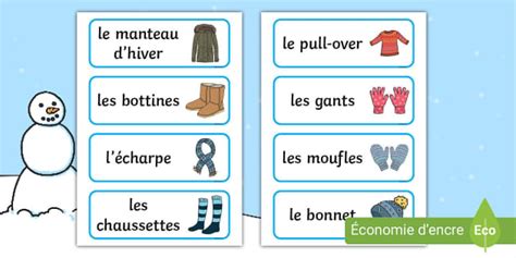 Cartes De Vocabulaire Les V Tements D Hiver Twinkl