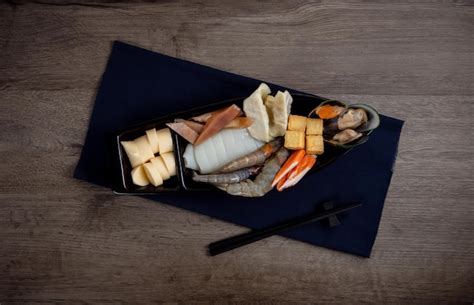 Premium Photo Seafood Set Of Shabu Or Sukiyaki Japanese Hot Pot Style On Wood Background