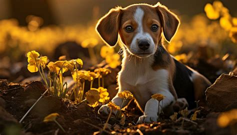 cute puppy sitting  grass enjoying nature playful beauty generated