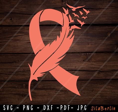 Feather Peach Ribbon Svg Uterine Cancer Svg Awareness Ribbon Etsy Uk