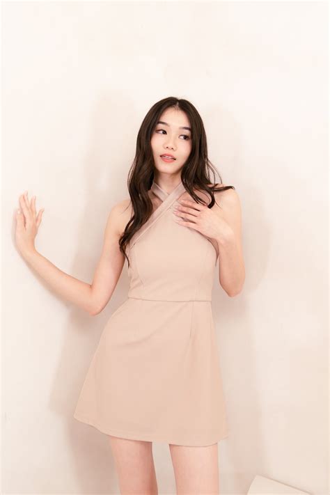 Harley Self Tie Halter Dress In Nude Pink Mikayla