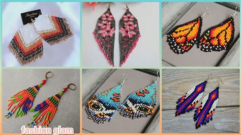 Fringe Beaded Earrings Native American Woven Seeds Beads Hoop Earrings