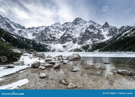 Morskie Oko Lake Covered in Ice at Winter in Tatra Mountains Poland Stock Image - Image of ...