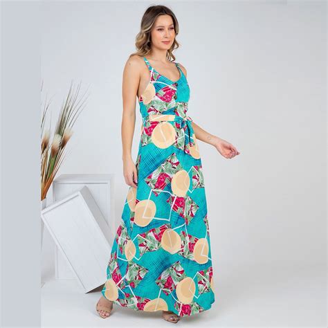 Vestido Longo Feminino Estampa Floral Regata Feira Da Madrugada Sp