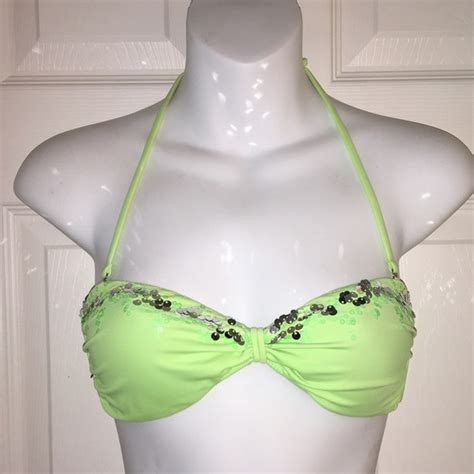 Victorias Secret Swim Vs Lime Pop Bandeau Bikini Top Sequins Size