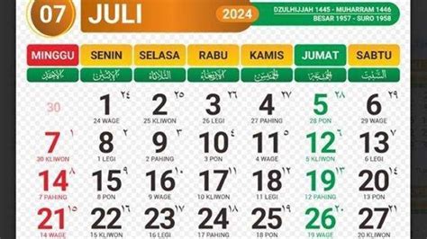 Kalender Juli 2024 Lengkap Dengan Tanggal Merah Hijriah Dan Jadwal Puasa Sunnah Halaman 3