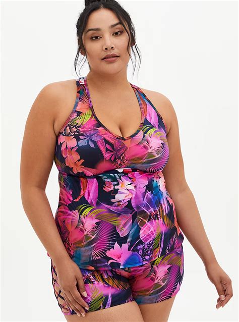 Plus Size Leaves Racerback Active Swim Tankini Torrid