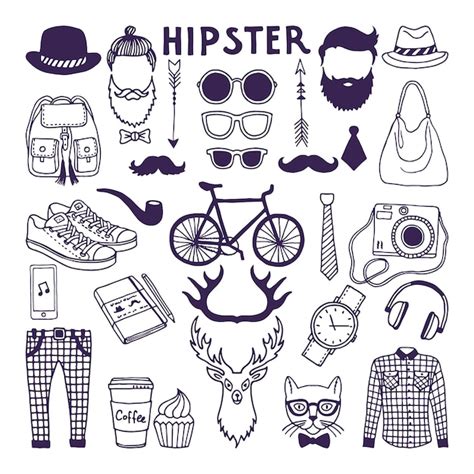 Premium Vector Hand Drawn Style Doodle Set Of Hipster Elements