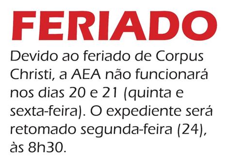 Funcionamento Da Aea Mg No Feriado De Corpus Christi Aea Mg