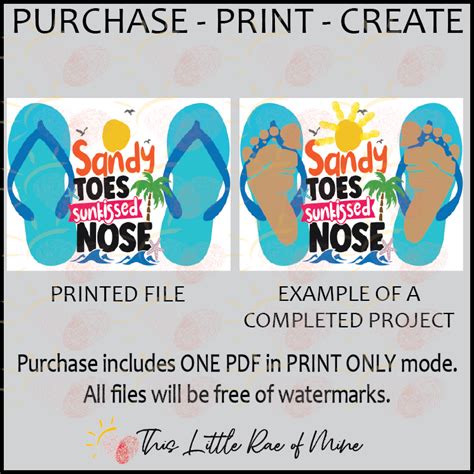 Sandy Toes Sunkissed Nose Beach Sand Footprint Art Printable