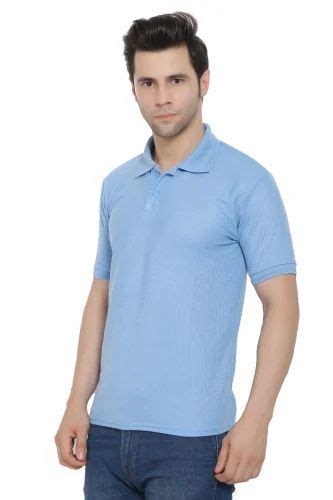 Plain Promotional Men Blue Collar Neck T Shirt Half Sleeves At Rs 250