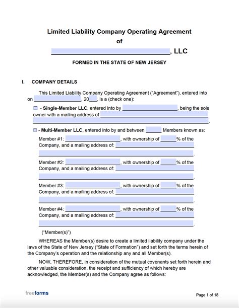 Free New Jersey Llc Operating Agreement Template Pdf Word