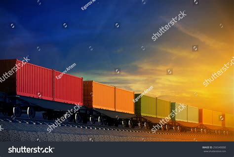 D Illustration Wagon Freight Train Containers Stock Illustration