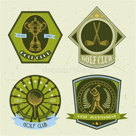 Golf Club Emblems With First Stroke From Tee Stock Vector