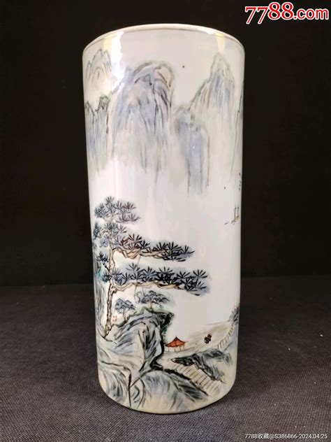 （全美品）1978年手绘浅绛彩山水帽筒，高265cm 价格1元 Au37556668 彩绘瓷彩瓷 加价 7788收藏收藏热线