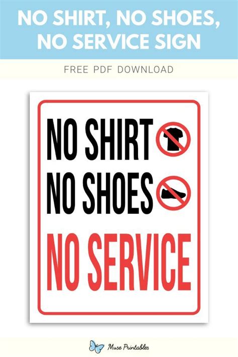 Printable No Shirt No Shoes No Service Sign Template