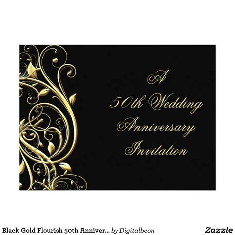 Black Gold Flourish 50th Anniversary Invitation 50th Wedding