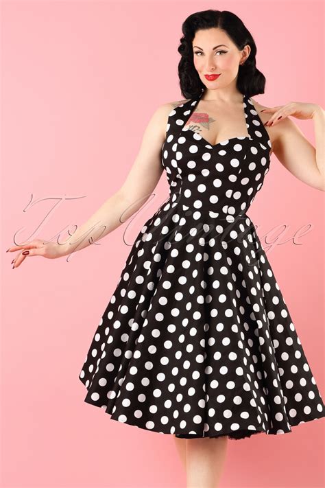 50s Meriam Polkadot Swing Dress In Black And White