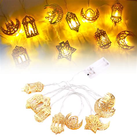 Led Eid Mubarak Muslim String Lights Moon Star Hanging Lamp Ramadan