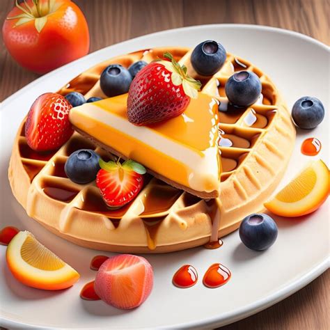 Premium Photo Traditional Belgian Waffles With Fresh Fruit And