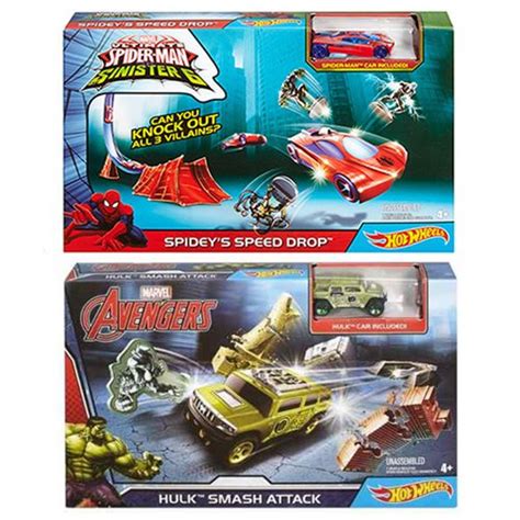 Marvel Hot Wheels Hulk And Spider Man Playset Case