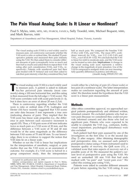 The Pain Visual Analog Scale: Is It Linear or Nonlinear? - Physical ...