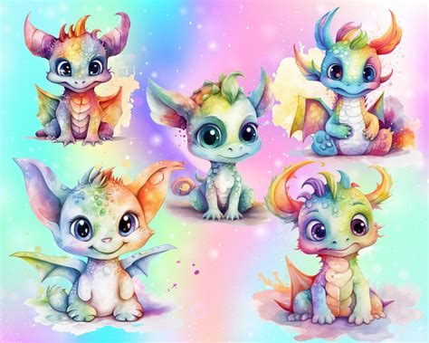 15 Baby Rainbow Dragon Pack Clipart Png Full Commercial Use Fantasy