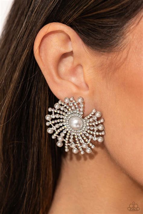 Paparazzi Fancy Fireworks White Pearl Earrings Carasshop