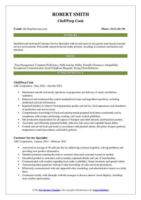 Prep Cook Resume Samples Qwikresume