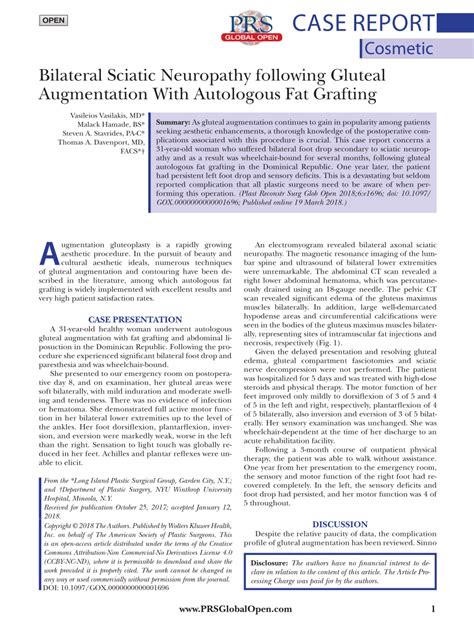 Pdf Bilateral Sciatic Neuropathy Following Gluteal Augmentation With Autologous Fat Grafting