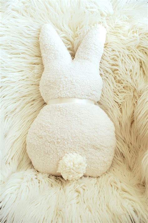 Sherpa Bunny Pillow Ivory Bunny Plush Easter Bunny Pillow Neutral
