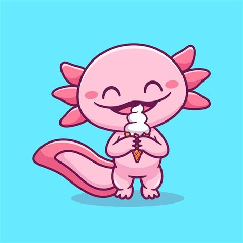 Axolotl bonito comendo cone de sorvete dos desenhos animados ícone