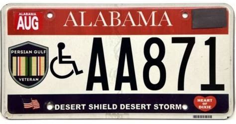 Alabama Persian Gulf Desert Storm Veteran Handicapped License Plate Aa871 Nr 4562066376