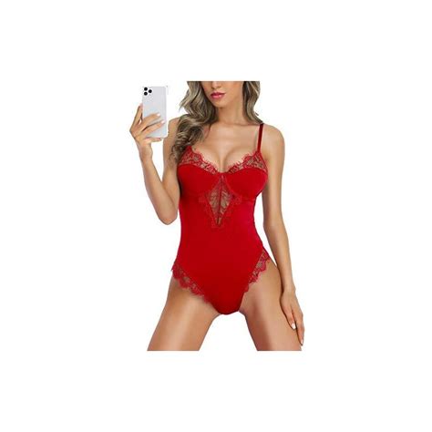 EVELIFE Body Donna Lingerie Scollo A V Donna Sexy Bodysuit Biancheria Intima Pizzo Body Con