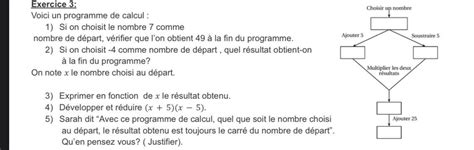 Exercice 3 Voici Un Programme De Calcul 1 Si On Choisit Le Nombre