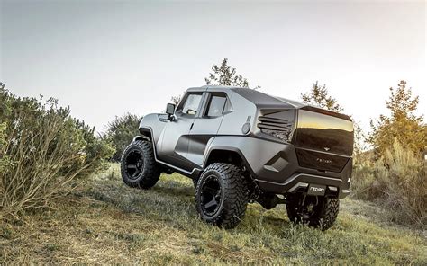 Rezvani Tank V6 Armored Car Rear View Exterior Gray SUV With