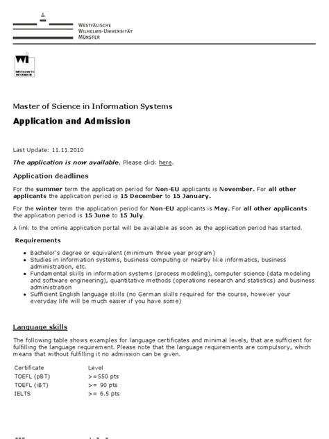 Application And Admission Master Of Science In Information Systems