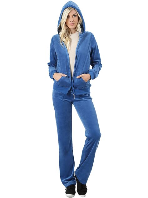 Jed Fashion Sweatsuit Jogging Tracksuit Velour Set For Women Zip Up 2