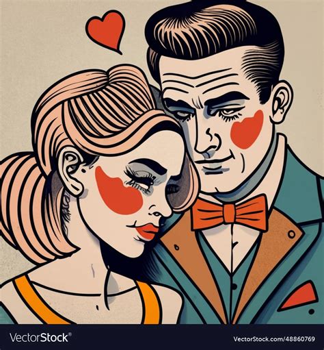 Couple In Love Hugging Husband Wife Retro Pop Art Vector Image