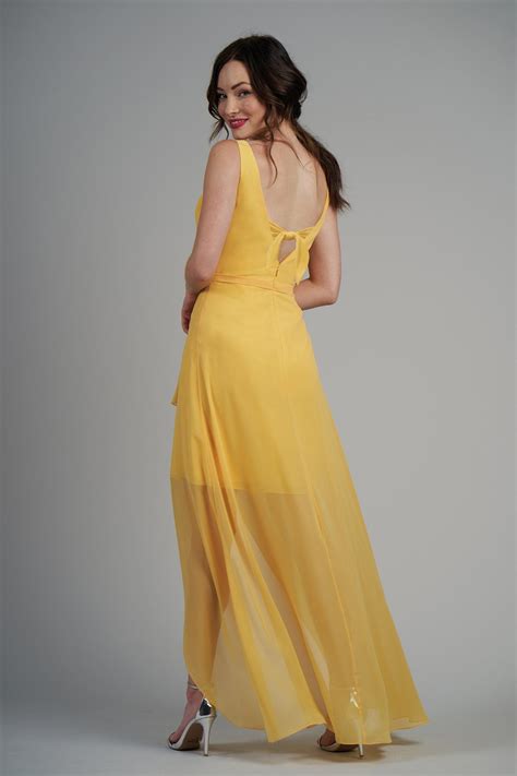 B213007 Poly Chiffon High Low Bridesmaid Dress With V Neckline High