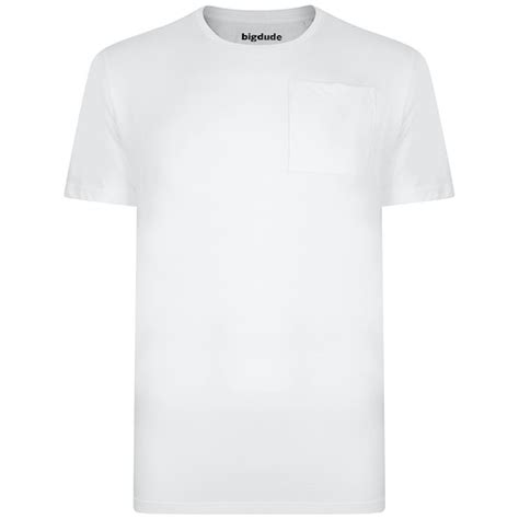 Bigdude Plain Crew Neck T Shirt With Pocket White Tall Bigdude