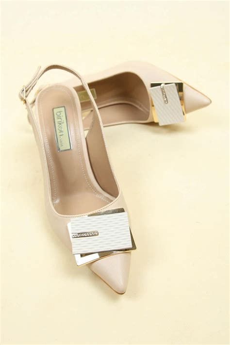 Tokalı Cilt Arkası Açık Stiletto NUDE