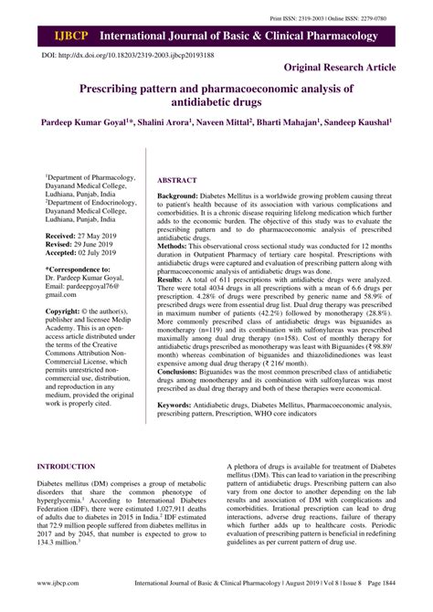 PDF Prescribing Pattern And Pharmacoeconomic Analysis Of Antidiabetic