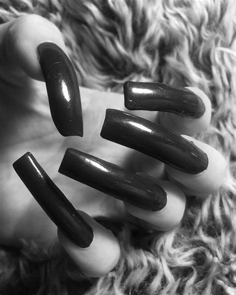 Long Black Nails Curved Nails Bling Nails Long Acrylic Nails Square Nails Perfect Nails