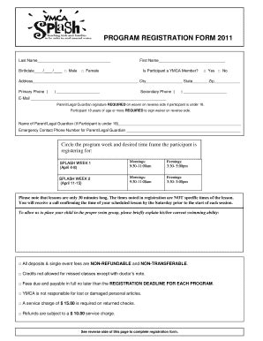 Fillable Online Peninsula Ymca Program Registration Form