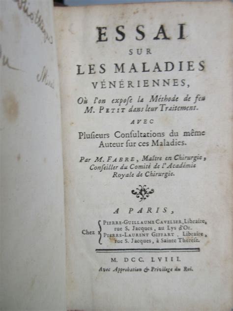 Essai sur les maladies Veneriennes où l on expose la méthode de feu M