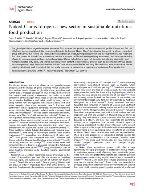 Pdf Naked Clams To Open A New Sector In Sustainable Nutritious Food