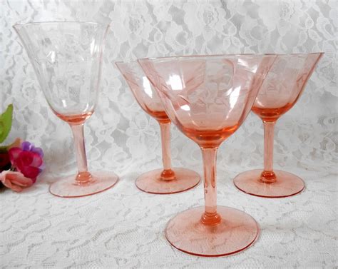 Antique Pink Depression Glass Goblets Optic Wine Water Juice Etsy