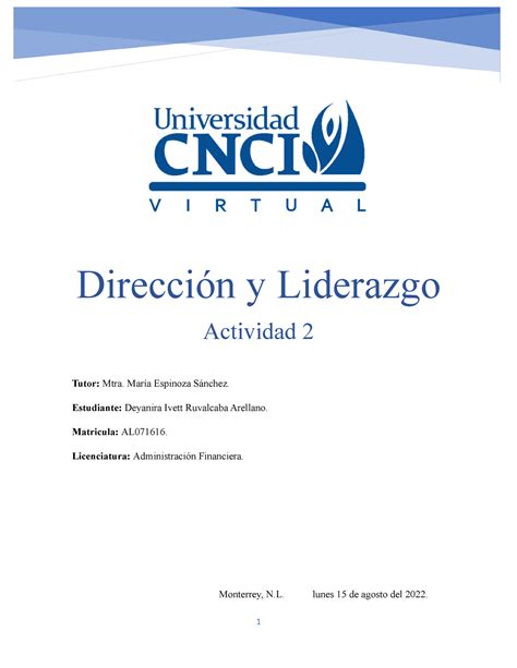 Actividad 2 M8 Dirección y Liderazgo FLN D Dirección y Liderazgo